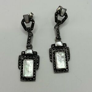 Vintage 1980’s Marcasite, Mother of Pearl, Sterling Silver Earrings